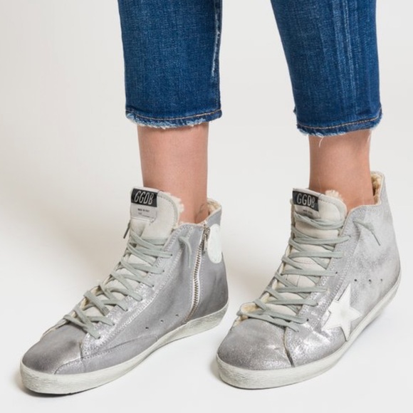 Golden Goose Francy Silver Glitter Suede & Shearling Sneaker sz 37 - Picture 2 of 13